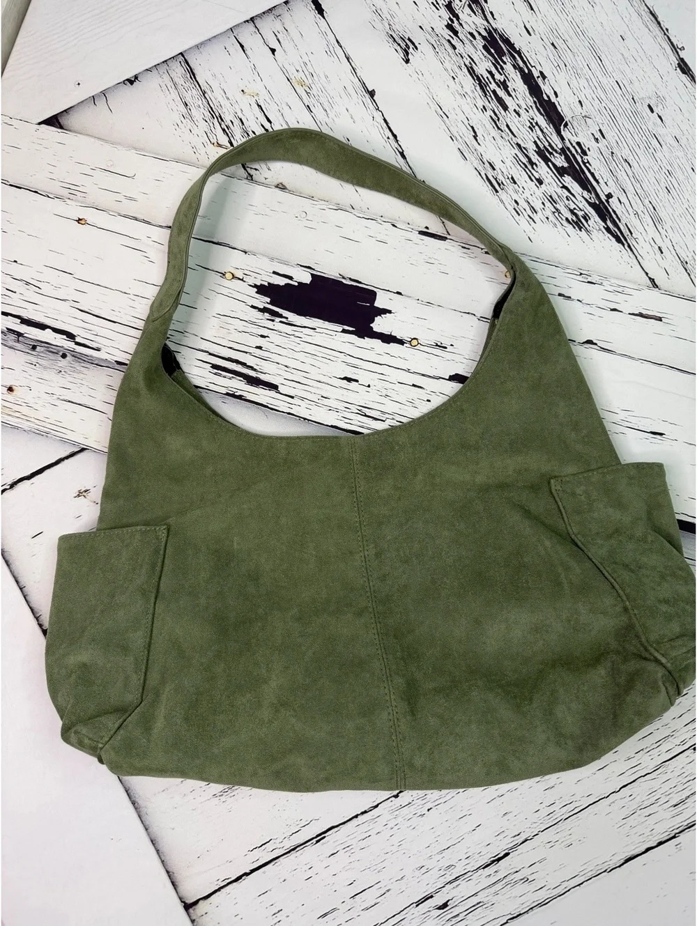 Wild Fable Boho Hobo Faux Suede XL Pocket Shoulder Bag Olive Green
